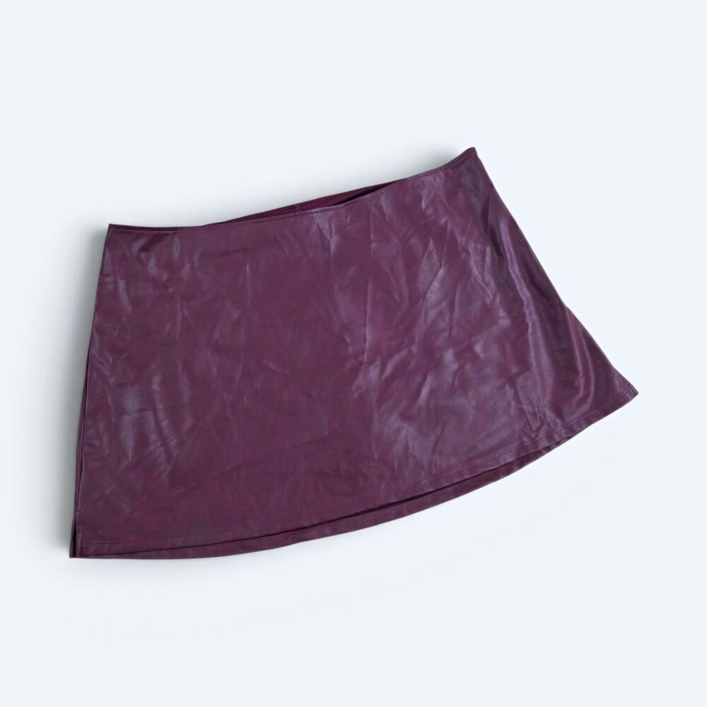 Wild Fable Purple Maroon Faux Leather A-Line Mini Skirt Size 2XL Zipper Detail